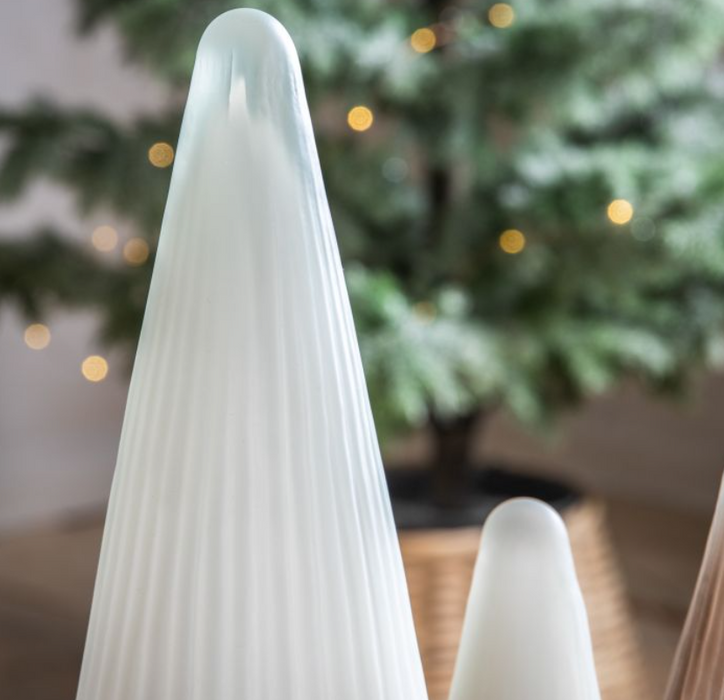 Ribbed Tree White Frost Glass Small