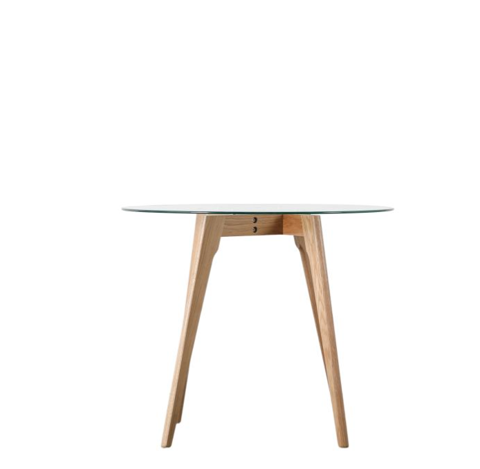 Nixon Round Dining Table, Clear Glass, Natural Oak