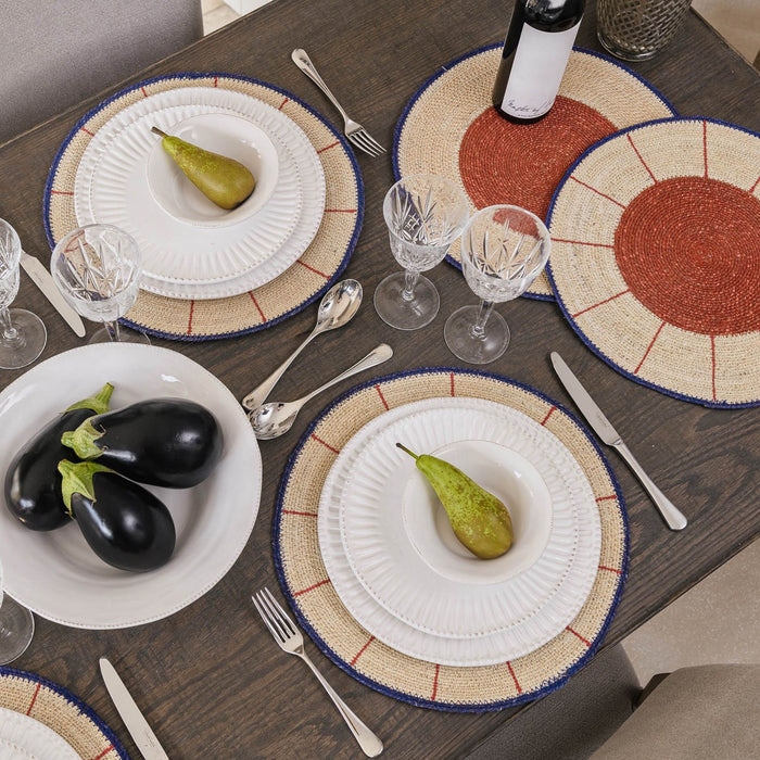 Madison Brick Red Placemat, Navy Border, 38cm  