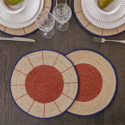 Madison Brick Red Placemat, Navy Border, 38cm  