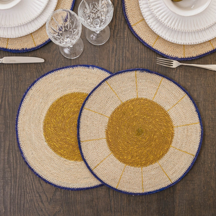 Madison Yellow Placemat, Navy Border, 38cm  