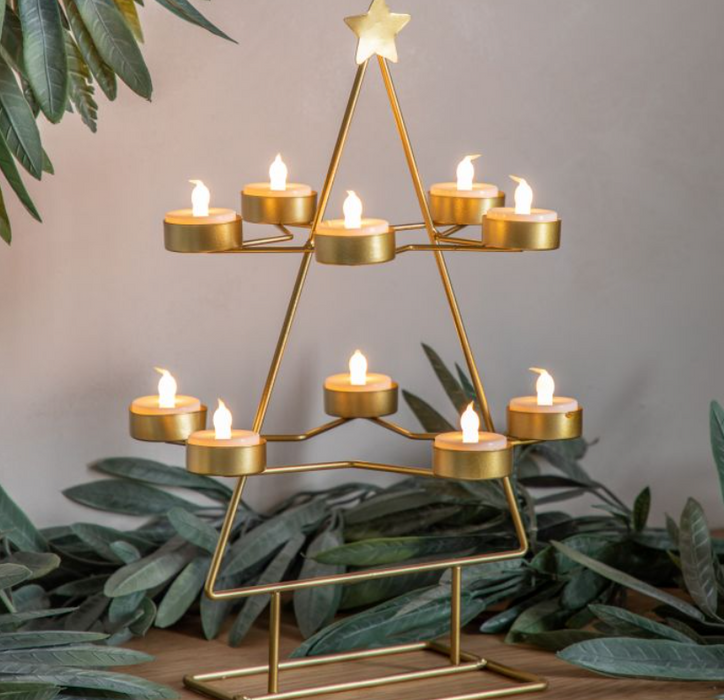 Gold Christmas Tree Tealight Holder x10