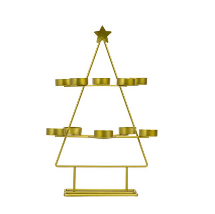 Gold Christmas Tree Tealight Holder x10