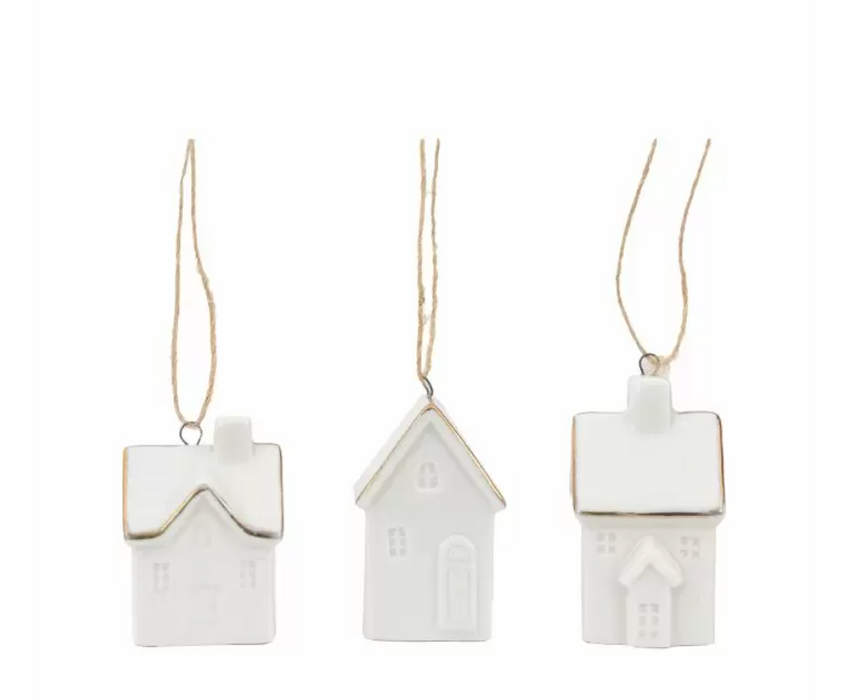 Pearly White  Ceramic Hanging House Ornaments 3pk