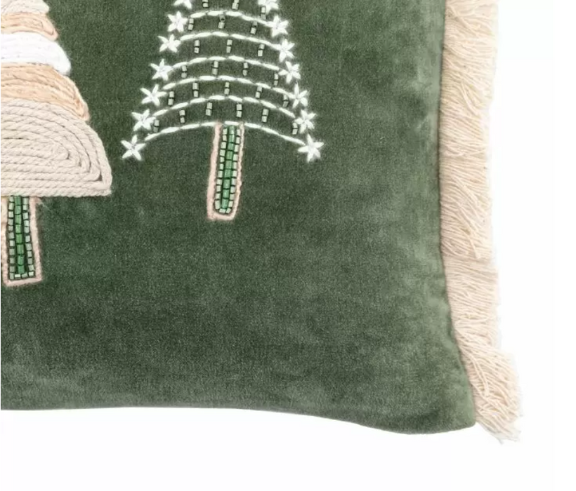 Natures Forest Tree Scene Green Velvet Cushion