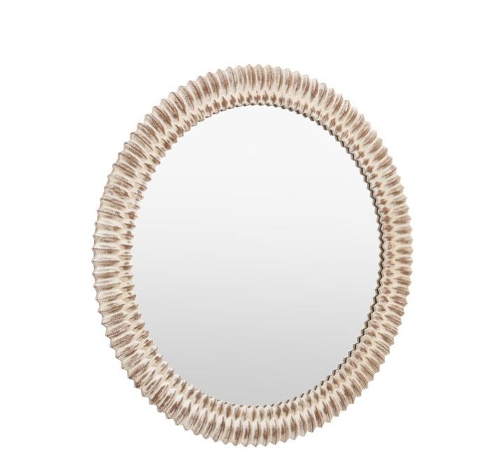 Contemporary Whitewashed Textured Wood Round Wall Mirror