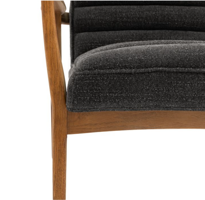 Charcoal Boucle Upholstered Armchair with Curved Wooden Frame ( Due In 08/12/24 )