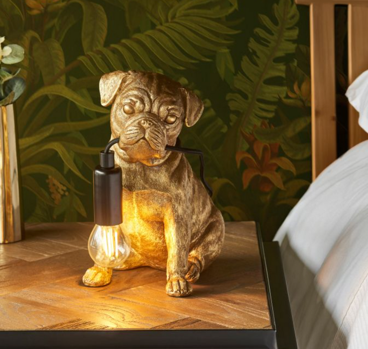 Quirky Vintage Gold Resin Table Lamp – Dog Design & E14 Holder - Decor interiors