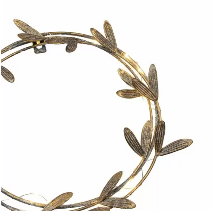 Antique Gold Mistletoe Wreath with LED Lights - Large