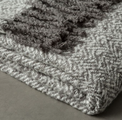 Herringbone Faux Mohair Throw Grey