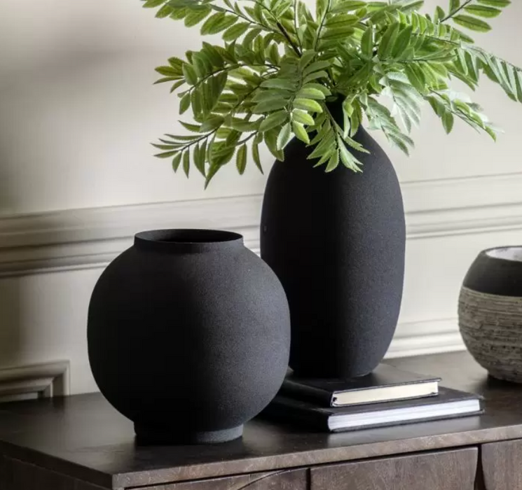 Aston Matt Black Minimalist Spun Metal Vases - Set of 2