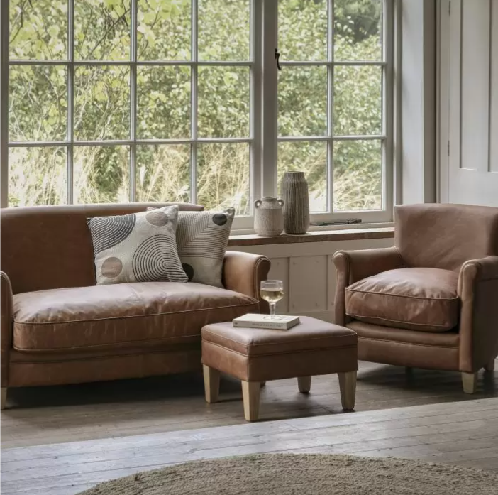 Mr. Paddington 2-Seater Sofa and Matching Armchair Set in Vintage Brown Leather