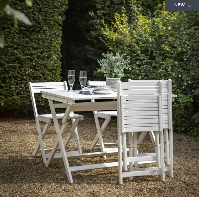 Kenwyn Outdoor Garden Furniture Dining Set, White Acadia Wood, Folding