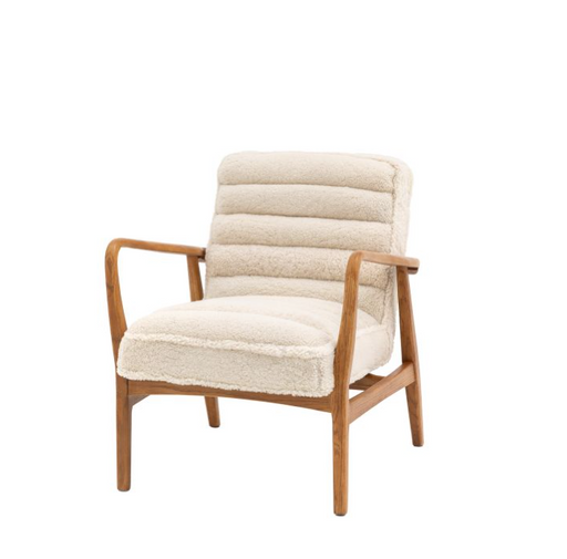 Cozy Cream Sheepskin Lounge Chair – Oak Frame & Plush Comfort  