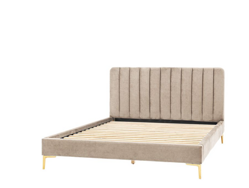 Kensington Latte Velvet Double Bedstead Gold Metal Legs