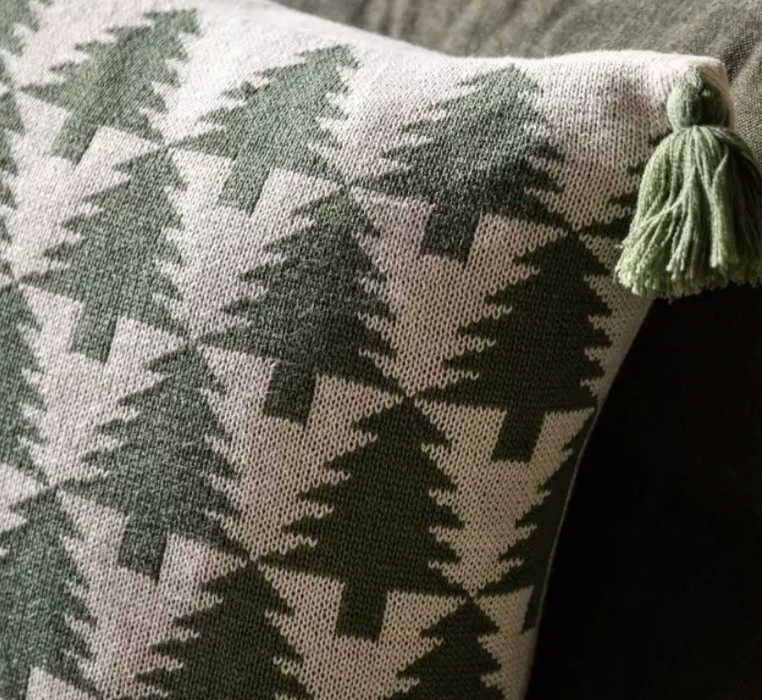 Knit  Green Tree Scandi Christmas Cushion