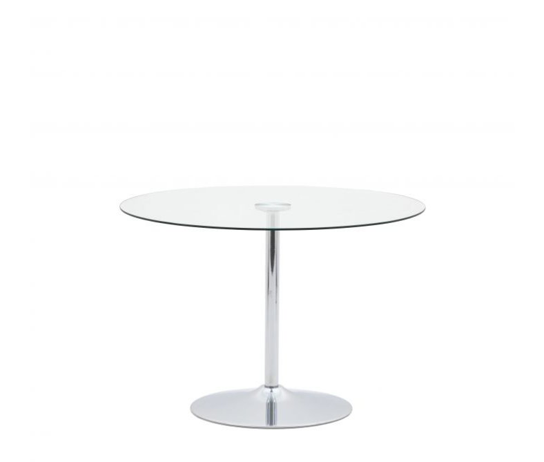 Fulton Round Contemporay Dining Table, Clear Glass, Chrome Base