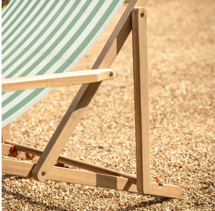 Renzo Outdoor Deck Chair, Verde Stripe, Natural Wood Frame ( Due Back In 08/03/24 )