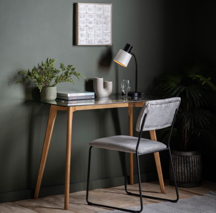 Blair Glass-Top Desk with Natural Oak Base