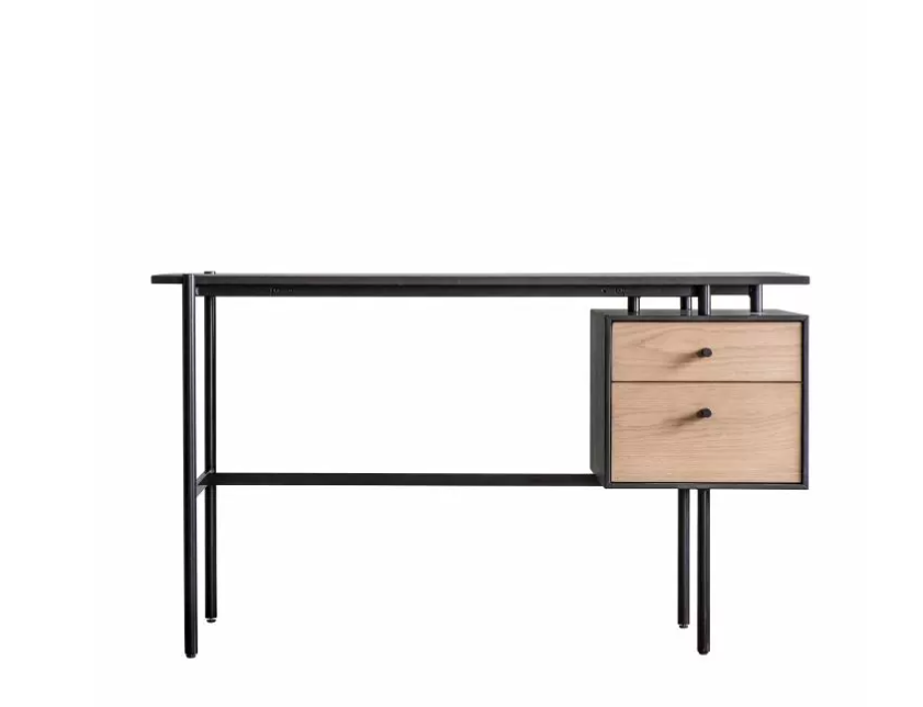 Carbury 2 Drawer Desk with Black Top and Natural Oak Drawers