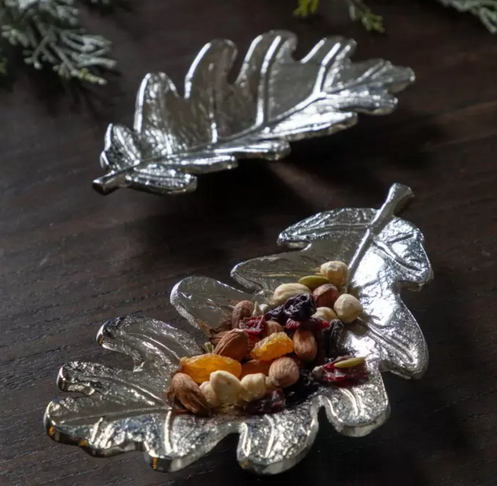 Oak Leaf Dish Antique Nickel Cast Aluminium Set of 2 