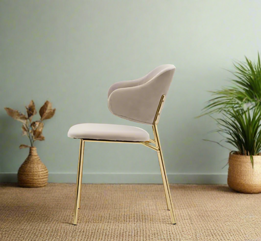 Exquisite Taupe Velvet Dining Chairs with Gold Metal Legs