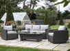 Langham Garden Furniture Dining Set, Dark Brown Rattan, Natural Cushions 