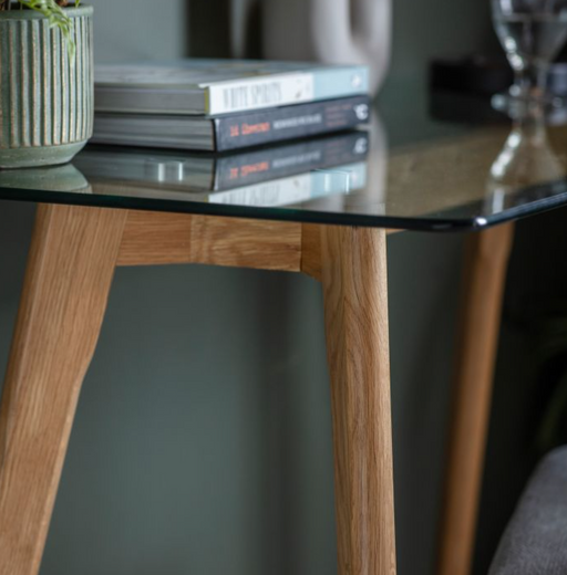 Blair Glass-Top Desk with Natural Oak Base