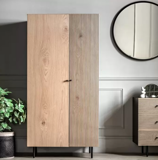 Hyland 2 Door Black and Natural Woodgrain Wardrobe