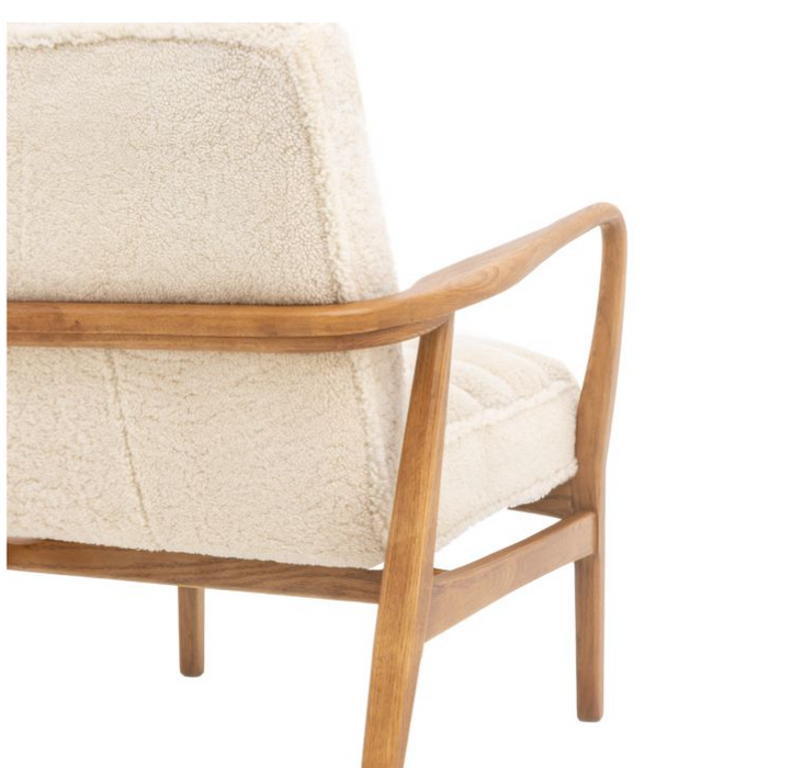 Cream Sheepskin Upholstered Armchair with Curved Wooden Frame ( Due In 12/12/24 )