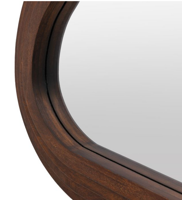 Modern Wavy-Edge Brown Wood Leaner / Floor Mirror - Large