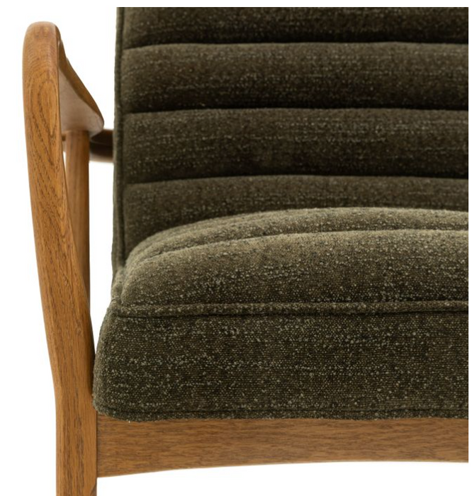 Deep Green Boucle Upholstered Armchair with Curved Wooden Frame ( Due Back In 08/12/24 )