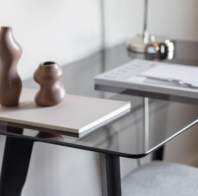 Blair Black Oak Desk with Smoked Tempered Glass Top