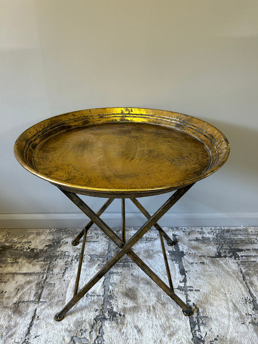 Lyon Side Tray Table, Aged Gold Metal, Round Top 