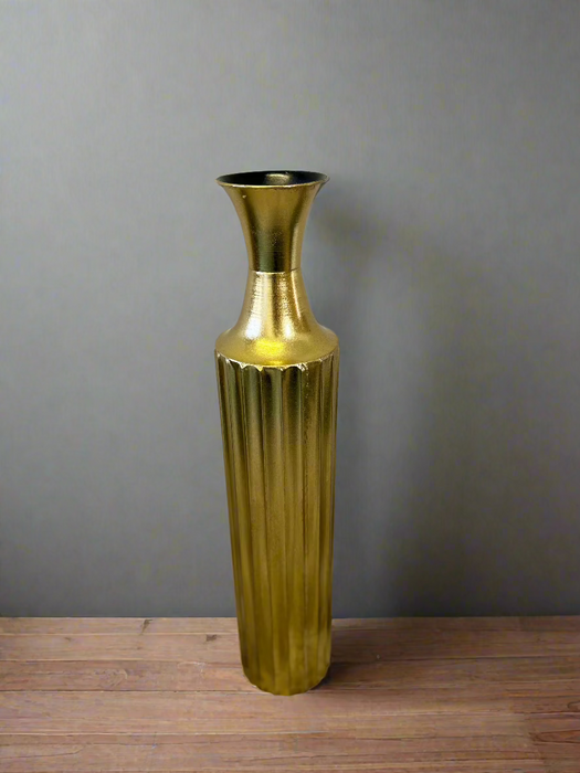 Decorative Stem Flower Vase, Tall Metallic, Gold Metal