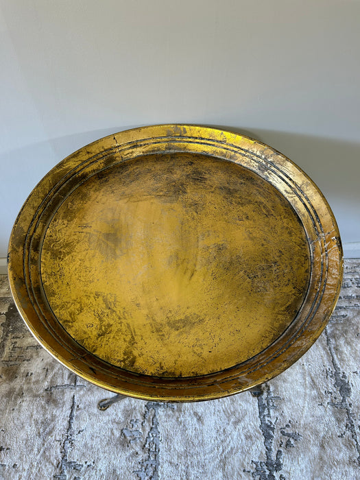 Lyon Side Tray Table, Aged Gold Metal, Round Top