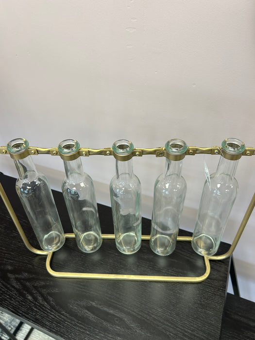 Bottle Bud Vase, Gold Metal Frame, Clear Glass ( Due Back In 20/06/24 )