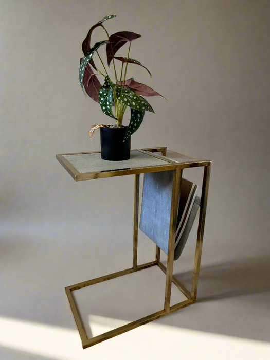 Faux Shagreen Side Table, Magazine Rack, 61 x 49 cm