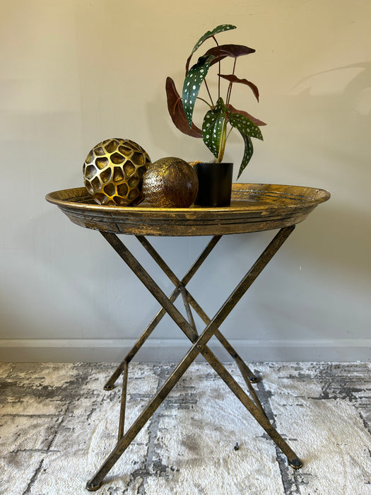 Lyon Side Tray Table, Aged Gold Metal, Round Top