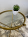 Side Table, Gold Round Tripod, Metal Frame, Glass Top, 55 x 43 cm