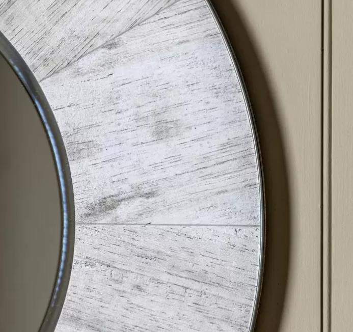 Hackney Industrial-Modern Round Mirror with Whitewashed Wooden Frame