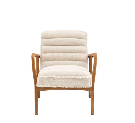 Cozy Cream Sheepskin Lounge Chair – Oak Frame & Plush Comfort  