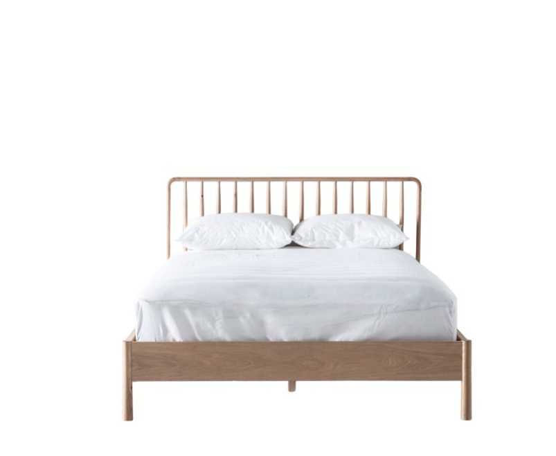 Modern Natural Oak Kingsize Bedstead, Spindle Headboard