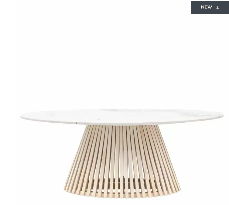 Cesena Oval Dining Table, White Marble, Natural Slatted Mango Wood