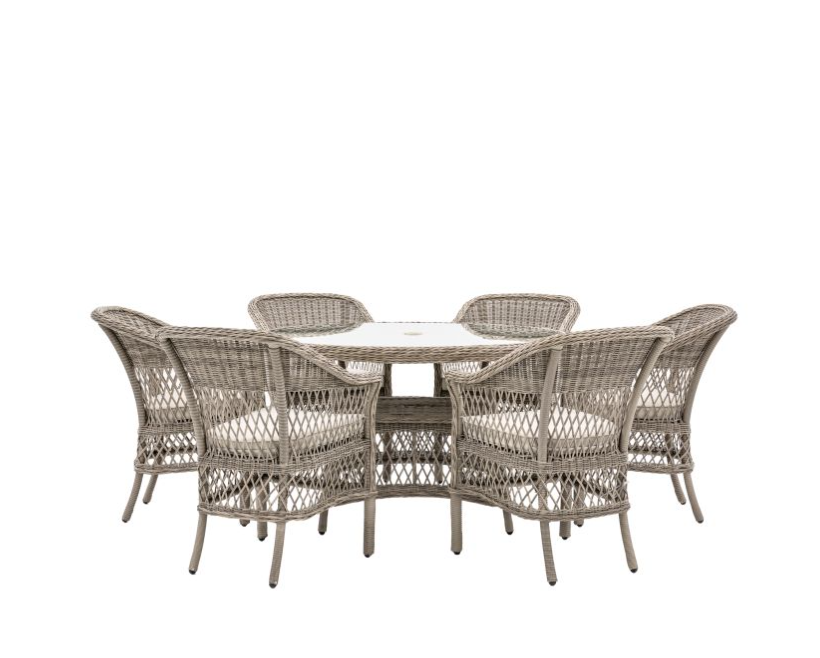 Liberty Garden Furniture Dining Set, Natural Rattan, Stone, Round, 7 Piece ( Due Back In 21/01/25 )