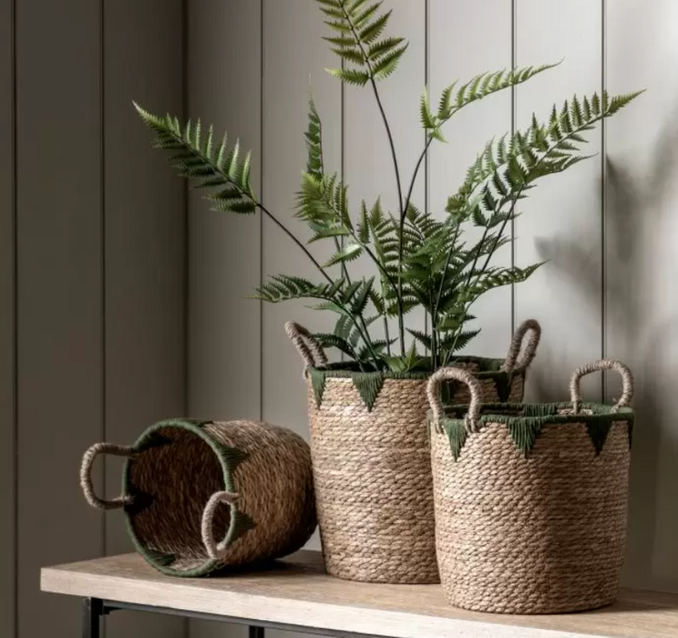 Elgon Baskets Natural & Green Set of 3