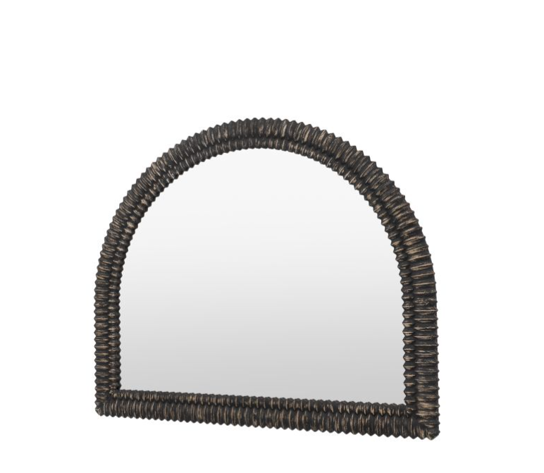 Contemporary Black Washed Textured Wood Arched Wall Mirror - 120cm