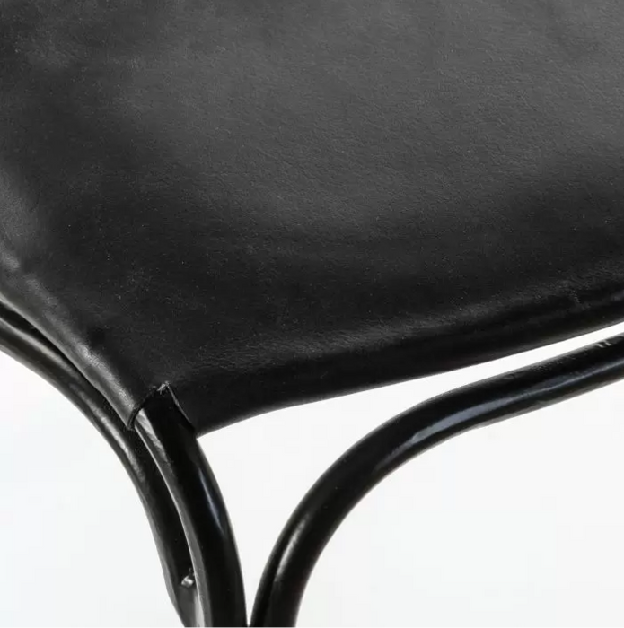 Pelham Dining Chairs in Top Grain Leather with Black Metal Frames (Set of Two)