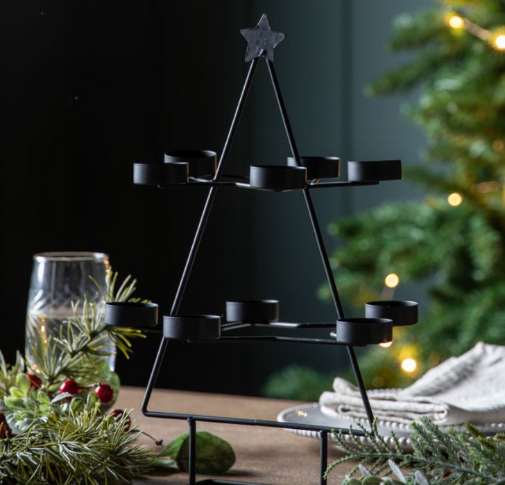 Black Christmas Tree Tealight Holder x10