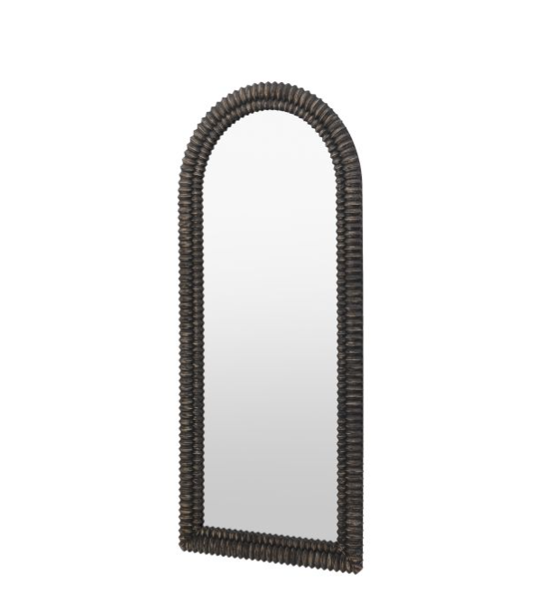 Contemporary Black Washed Textured Wood Arched Floor / Leaner Mirror - 170cm